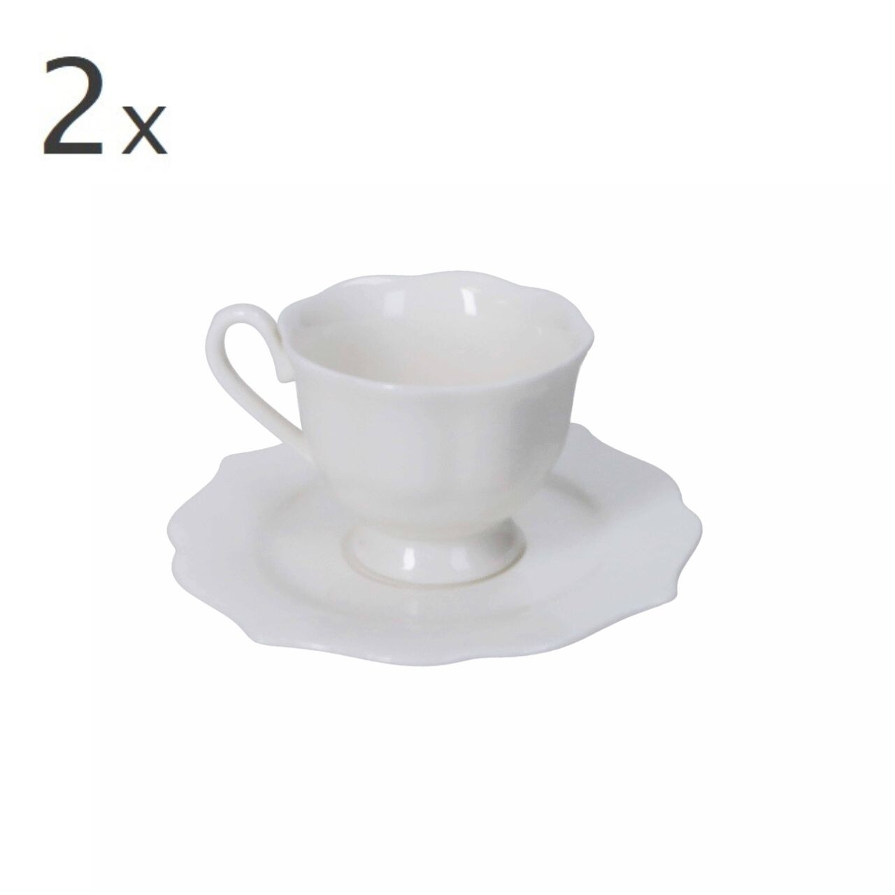 Set 2 cesti cu farfurie pentru cafea, Queen, Brandani, 12.5x5.5 cm, portelan New Bone China - imagine 6